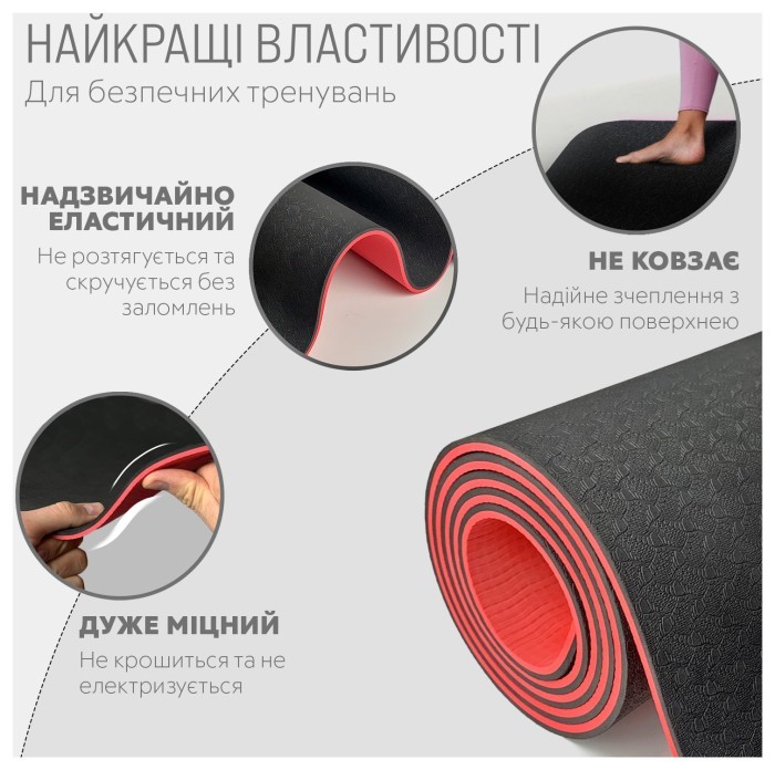 Коврик для йоги и фитнеса EasyFit TPE+TC 6мм двухслойный красный-черный