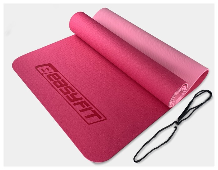 Коврик для йоги и фитнеса EasyFit TPE+TC 6мм двухслойный красный-черный
