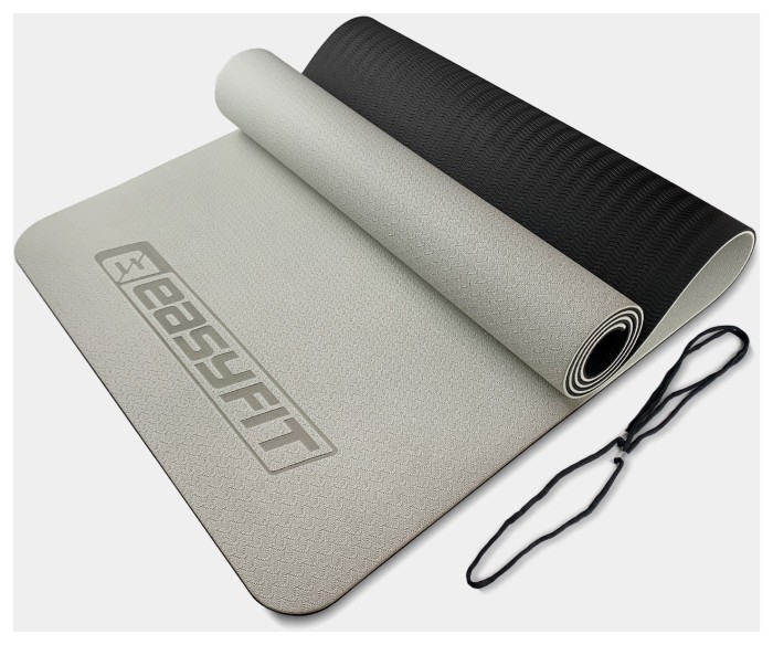 Коврик для йоги и фитнеса EasyFit TPE+TC 6мм двухслойный красный-черный