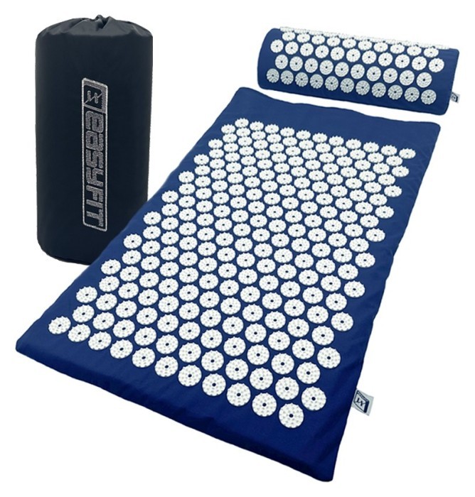 Масажний килимок Easyfit з подушкою (аплікатор Кузнєцова) Синій з білим, укр, укр