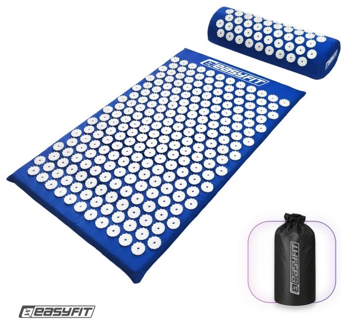 Массажный коврик Easyfit с подушкой (аппликатор Кузнецова) Синий с белым
