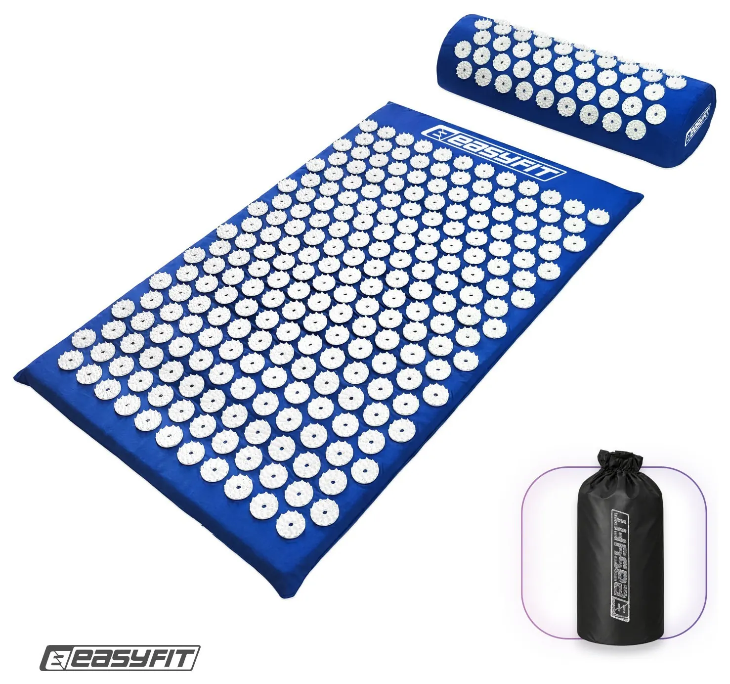 Масажний килимок Easyfit з подушкою (аплікатор Кузнєцова) Синій з білим (Синій)