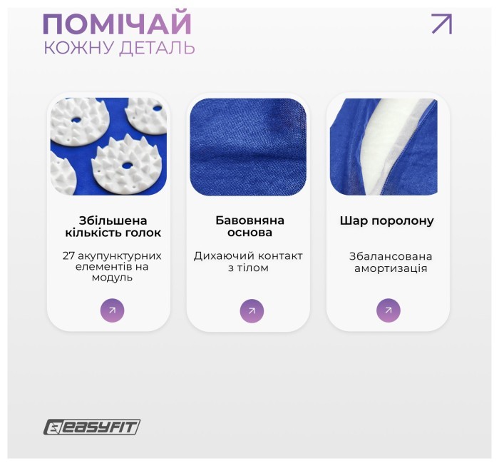 Массажный коврик Easyfit с подушкой (аппликатор Кузнецова) Синий с белым