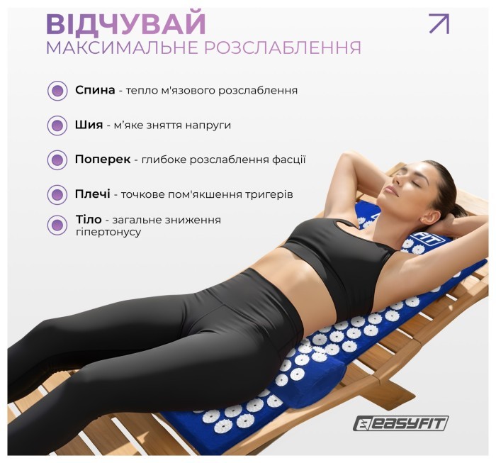 Массажный коврик Easyfit с подушкой (аппликатор Кузнецова) Синий с белым