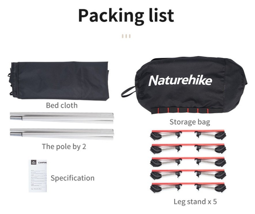 Ліжко складане Naturehike XJC05 NH20JJ001, Поліестер Oxford / алюміній, чорний