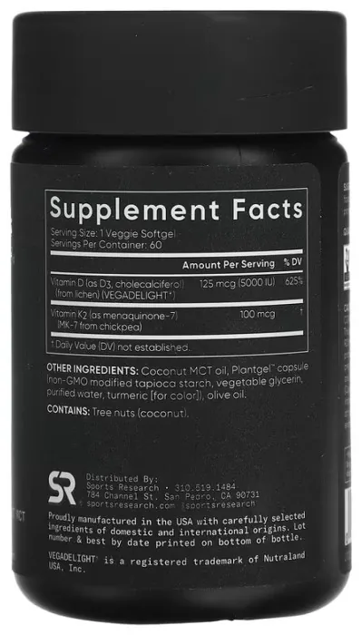 Vegan D3 5000iu + Vitamin K2 100mcg - 60 softgels