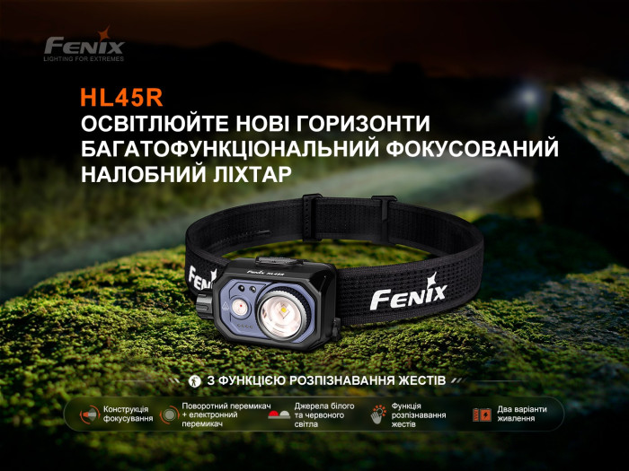 Ліхтар налобний Fenix HL45R LED з безконтактним датчиком, укр, укр