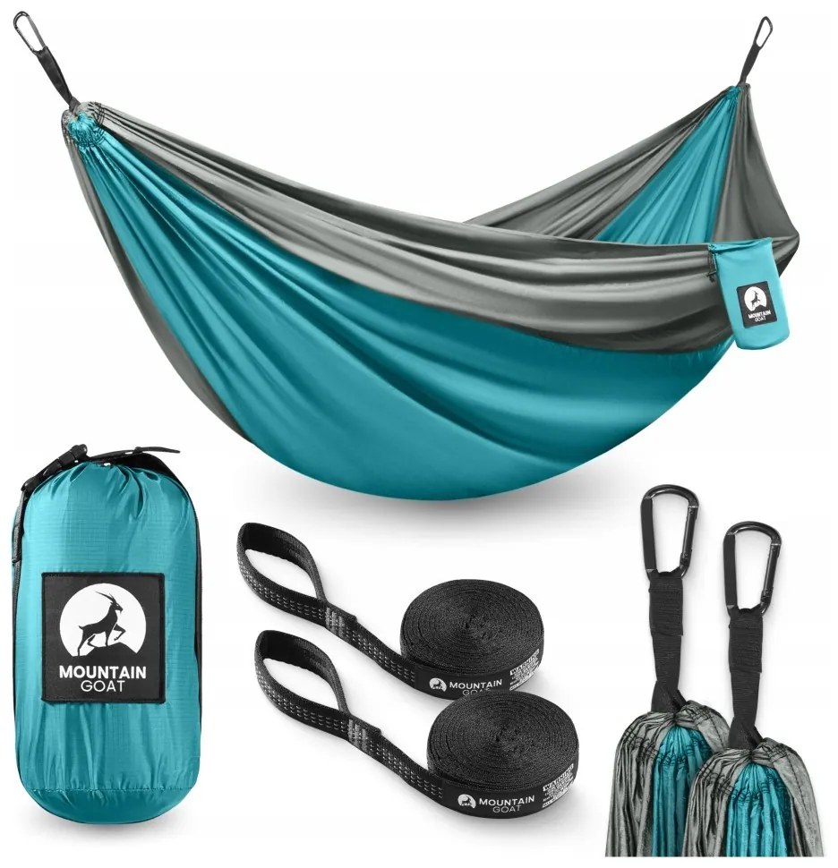 Гамак туристичний Mountain Goat 300 x 200 см двомісний, підвісний Grey/Turquoise (P-5905973407977) (LFP-5905973407977)