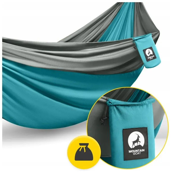 Туристический гамак Mountain Goat 300 x 200 см двухместный, подвесной Grey/Turquoise (P-5905973407977)
