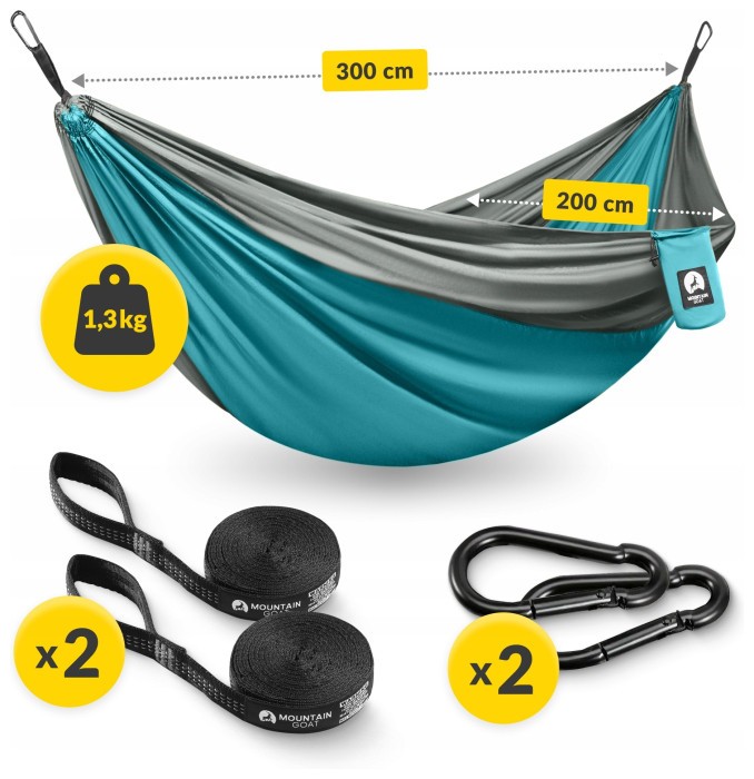 Туристический гамак Mountain Goat 300 x 200 см двухместный, подвесной Grey/Turquoise (P-5905973407977)