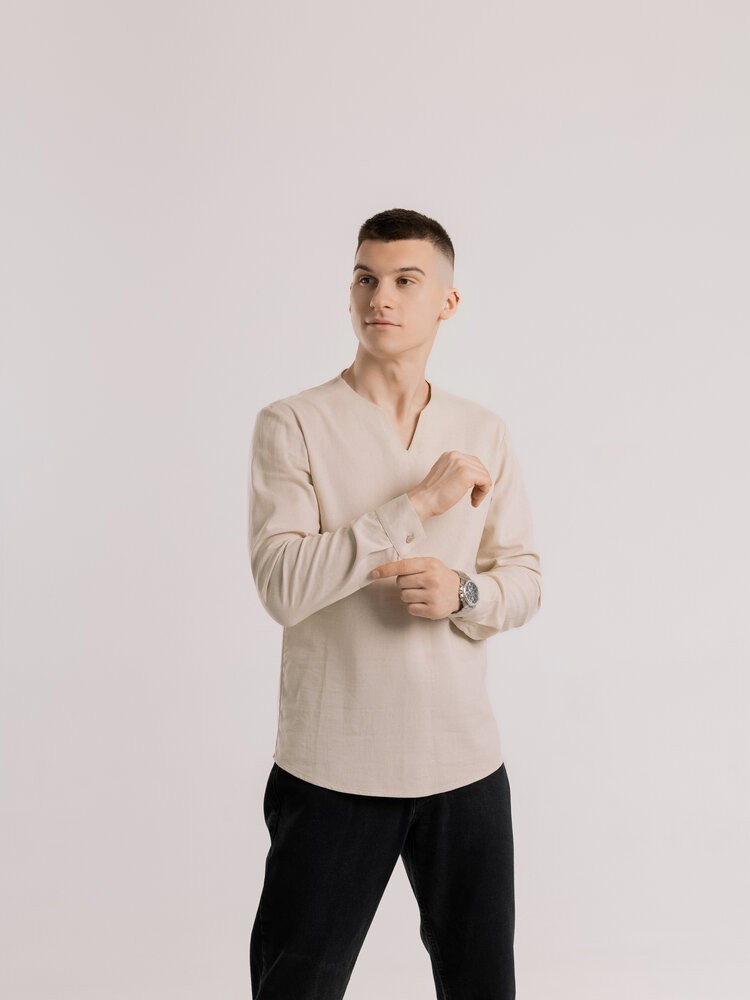 Мужская бежевая рубашка с длинным рукавом Pobedov Horizon