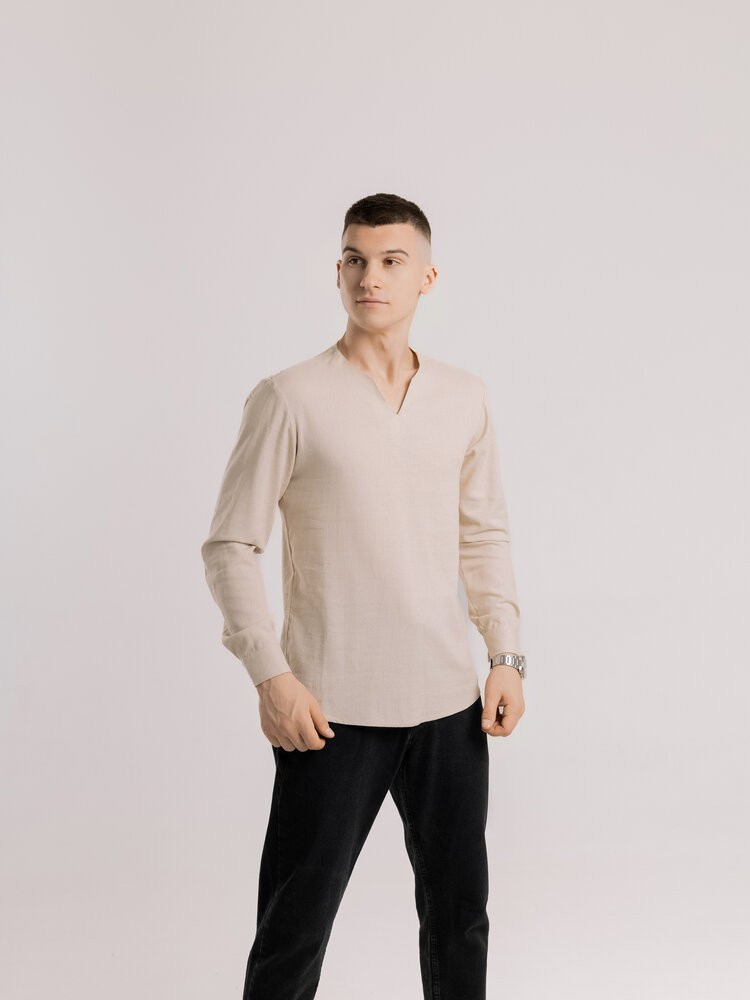 Мужская бежевая рубашка с длинным рукавом Pobedov Horizon