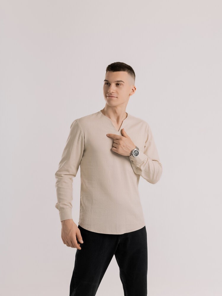 Мужская бежевая рубашка с длинным рукавом Pobedov Horizon