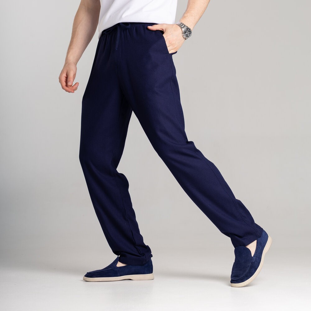 Чоловічі лляні штани вільного крою темно сині Pobedov Chill