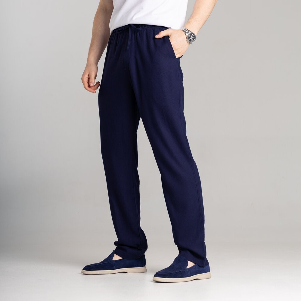 Чоловічі лляні штани вільного крою темно сині Pobedov Chill