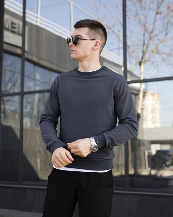 Свитшот мужской однотонный темно-серый Pobedov 001