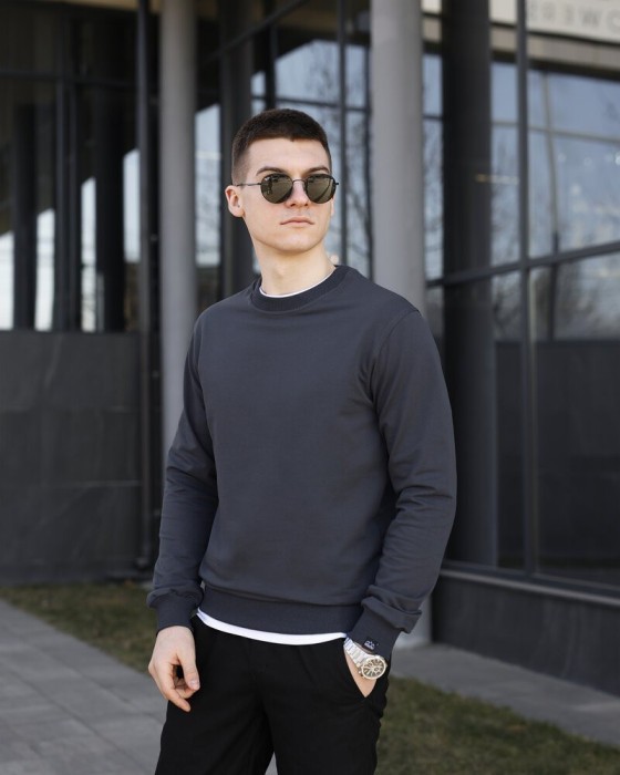 Свитшот мужской однотонный темно-серый Pobedov 001