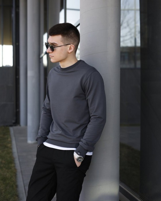 Свитшот мужской однотонный темно-серый Pobedov 001