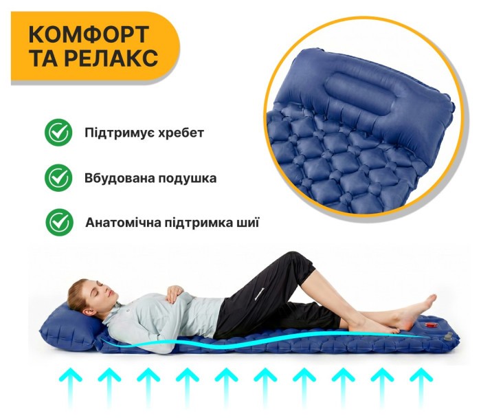 Надувной производный коврик матрас LEOBRO Air Mat 190 x 60 см Blue (LB-1096)