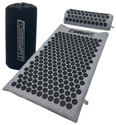 Масажний килимок Easyfit з подушкою (аплікатор Кузнєцова) Сірий з чорним