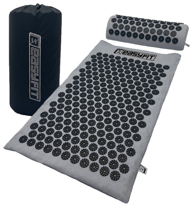 Масажний килимок Easyfit з подушкою (аплікатор Кузнєцова) Сірий з чорним, укр, укр