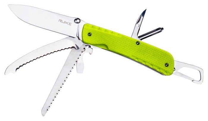 Багатофункціональний ніж Ruike Trekker LD43, (8.5 см) 12C27 / G10 зелений, 15 інстр., укр, укр