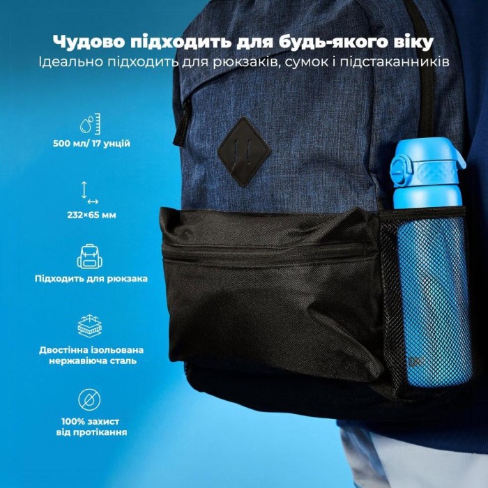 Бульба для води металева вакуумна ION8 500 мл. Vacuum Insulated, Blue