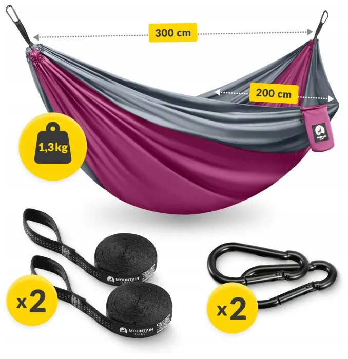 Туристический гамак Mountain Goat 300 x 200 см двухместный, подвесной Pink/Grey (P-5905973408004)