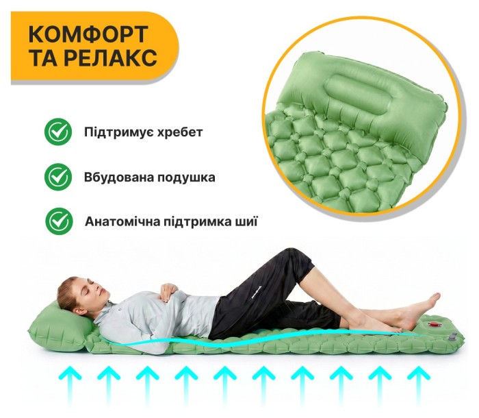 Надувной производный коврик матрас LEOBRO Air Mat 190 x 60 см Green (LB-1095)