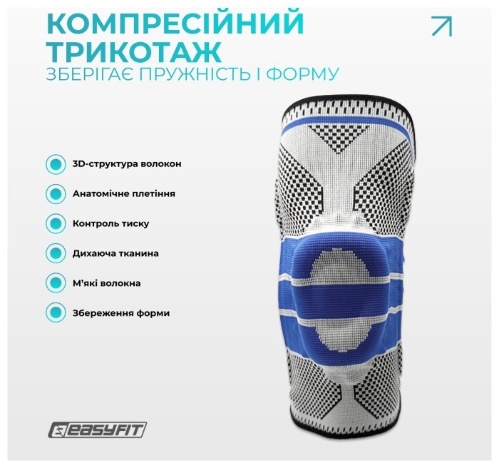 Бандаж (фиксатор) коленного сустава с ребрами жесткости и силиконовой вставкой. Размер M