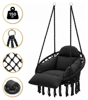 Подвесное плетеное кресло-качалка LEOBRO Boho Deluxe XL 80 см Black (LB-1142)