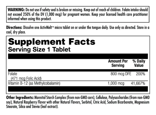 Folic Acid Methyl B-12 800mcg - 60 tabs Raspberry (До 01.25)