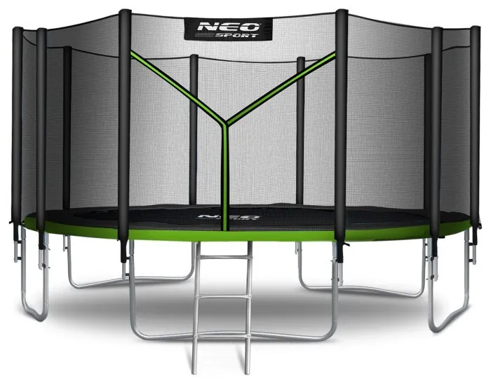 Батут Neo-Sport NS-15Z231 с наружной сеткой 15 футов 465 см, черно-зеленый.