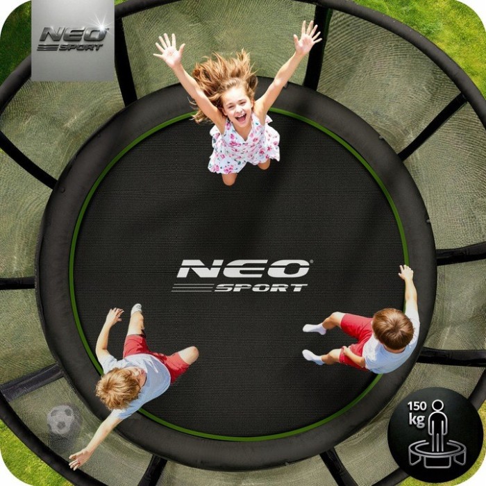 Батут Neo-Sport NS-15Z231 с наружной сеткой 15 футов 465 см, черно-зеленый.