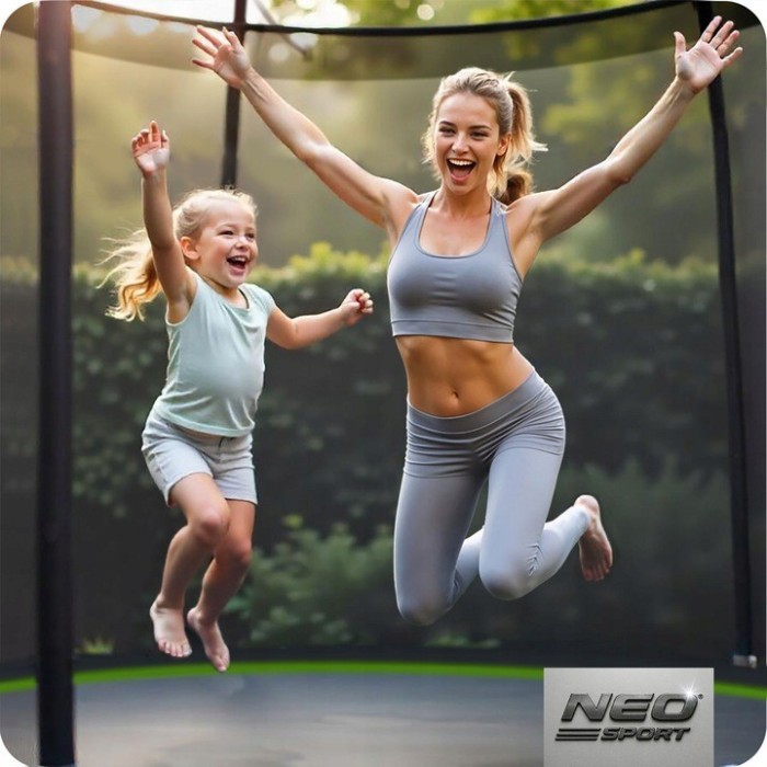 Батут Neo-Sport NS-15Z231 с наружной сеткой 15 футов 465 см, черно-зеленый.