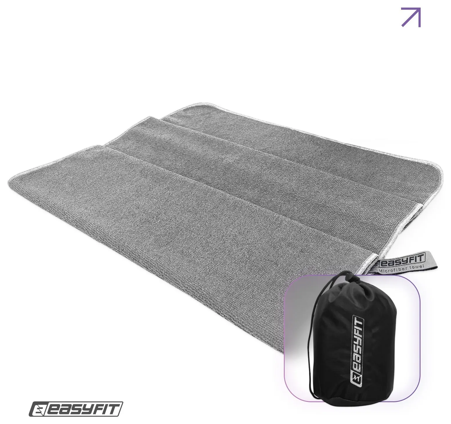 Спортивний рушник EasyFit RoyalWing 140х60 см з мікрофібри + чохол (Сірий)