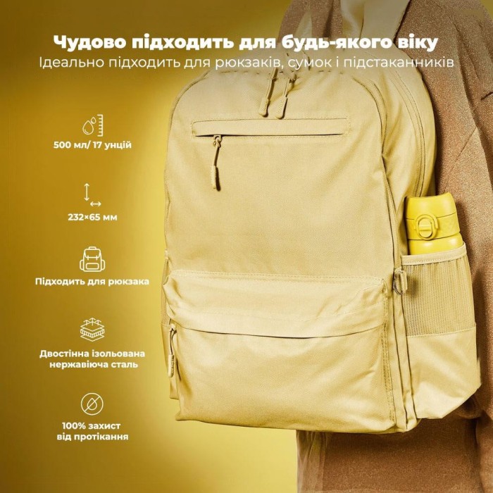 Картофель для воды металлический вакуумный ION8 500 мл. Vacuum Insulated, Yellow
