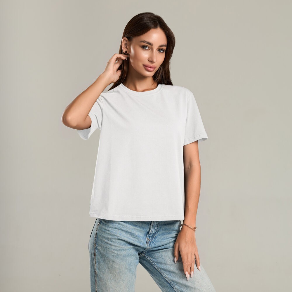 Белая базовая женская футболка Pobedov Freedom. Женская хлопковая футболка белая