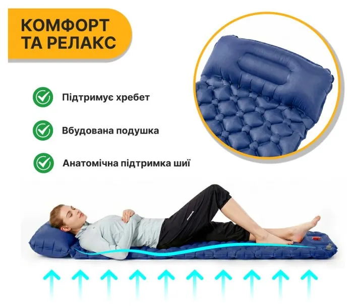 Надувний похідний килимок матрац LEOBRO Air Mat 190 x 60 см Blue (LB-1096)
