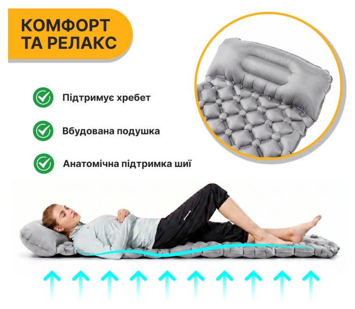 Надувной производный коврик матрас LEOBRO Air Mat 190 x 60 см Grey (LB-1094)