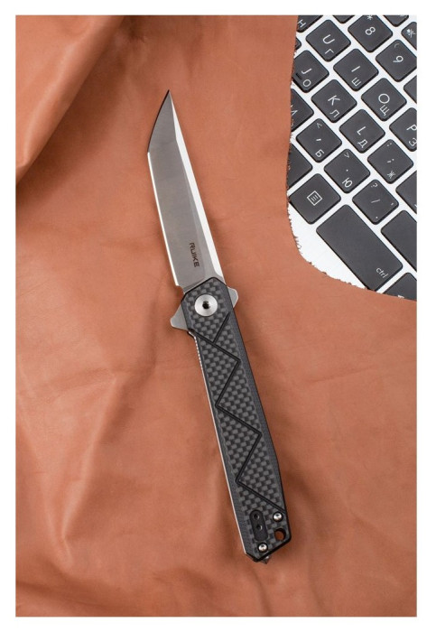 Ніж складаний туристичний Ruike P127-CB, (9.1 см) 14C28N / G10 + carbon fiber чорний