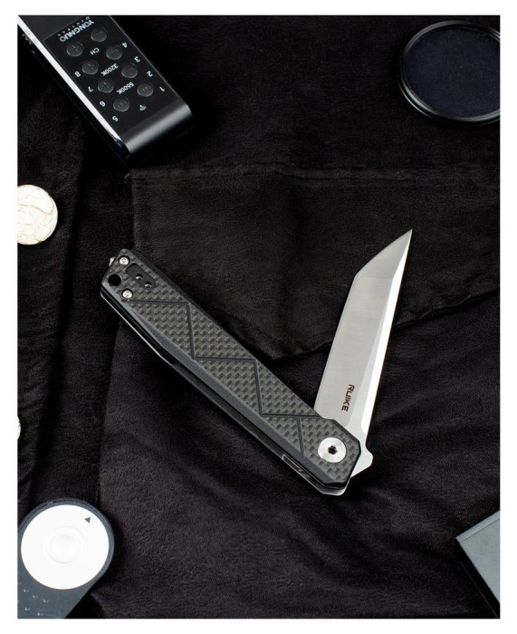 Ніж складаний туристичний Ruike P127-CB, (9.1 см) 14C28N / G10 + carbon fiber чорний