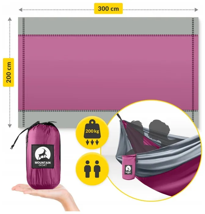 Туристический гамак Mountain Goat 300 x 200 см с москитной сеткой, двухместный, подвесной Pink/Grey (P-5905973408080)