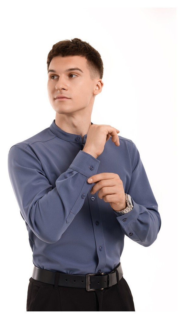 Антрацит темно-сіра сорочка для чоловіків з довгим рукавом з ґудзиками Pobedov Legend