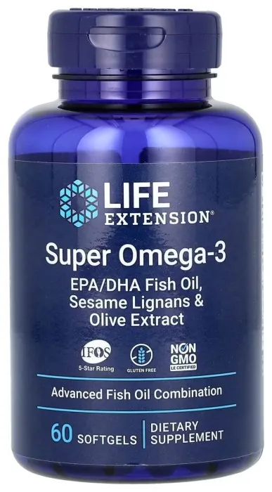 Super Omega-3 EPA/DHA Fish Oil Sesame Lignans & Olive Extract - 60 softgels