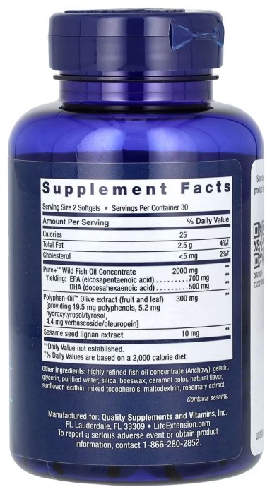 Super Omega-3 EPA/DHA Fish Oil Sesame Lignans & Olive Extract - 60 softgels