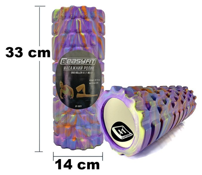 Масажний ролик EasyFit Grid Roller 33 см v.1.1 Multi Фіолетовий, укр, укр