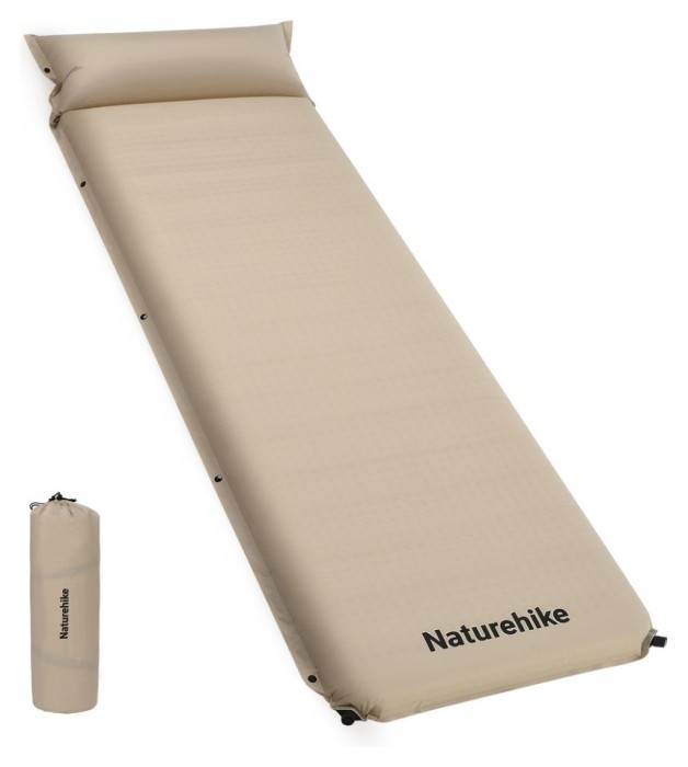 Матрац з подушкою ортопедичний одномісний Naturehike CNK2450WS020, самонадувний, 200х63х10 см, бежевий, укр, укр