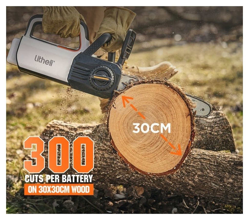 Аккумуляторная цепная пила Litheli, питание от павербанка (2 шт. УМБ Litheli Power Bank 10000 mAh, 45 W, 2А в комплекте)