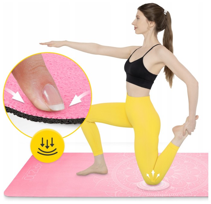 Коврик (мат) спортивный 4FIZJO замша 183 x 61 x 0.15 см для йоги и фитнеса Pink (P-5905973404419)